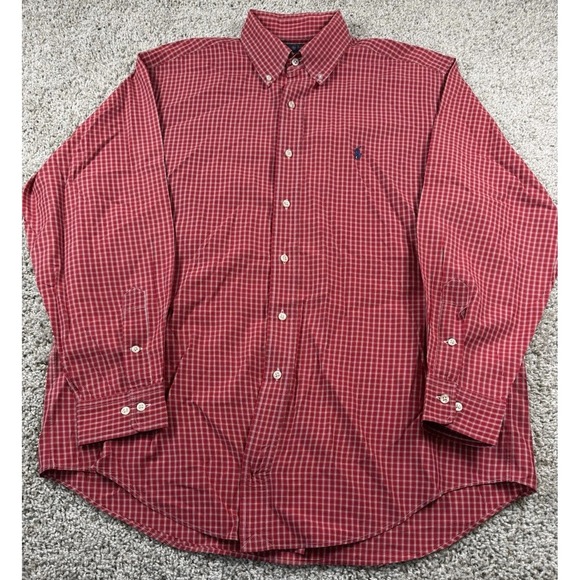 Ralph Lauren Yarmouth Men's Long Sleeve Button Down Red Plaid Shirt Size 16 L/XL - Picture 3 of 7